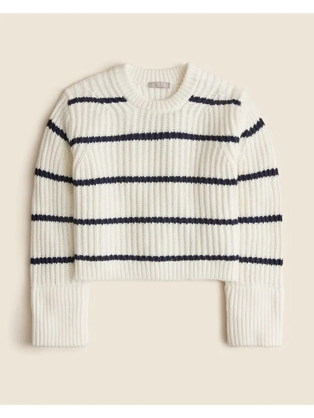 j crew heritage cotton Fisherman crewneck sweater  Stripe Crop Chunky S